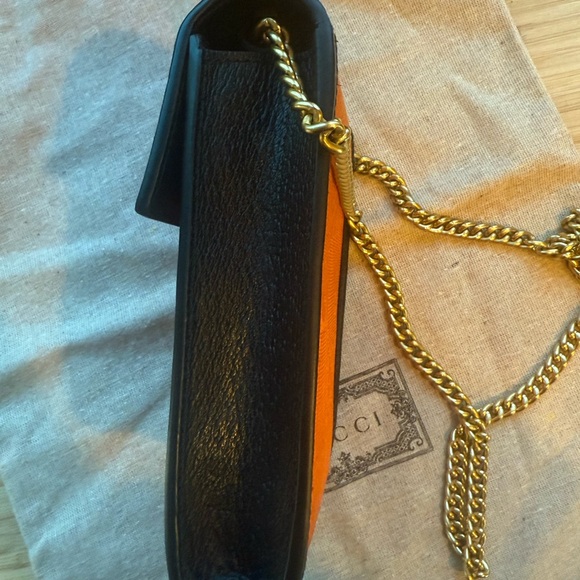 Gucci Orange and Black Mini Bag with Gold Chain - Picture 6 of 9